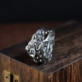Personalised Jibeast pattern silver open ring with zodiac animal engraving and adjustable band
