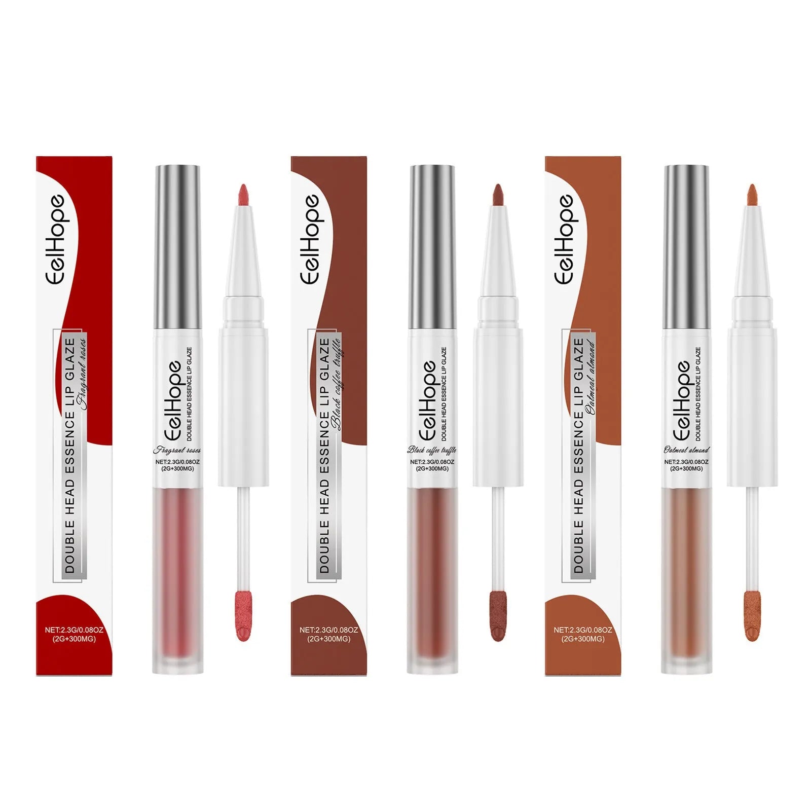 Double-headed lip liner and lip lacquer pen in Black Coffee Truffle shade showing both applicator ends