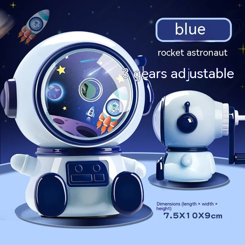 Children's astronaut cartoon manual pencil sharpener in blue or pink colour options