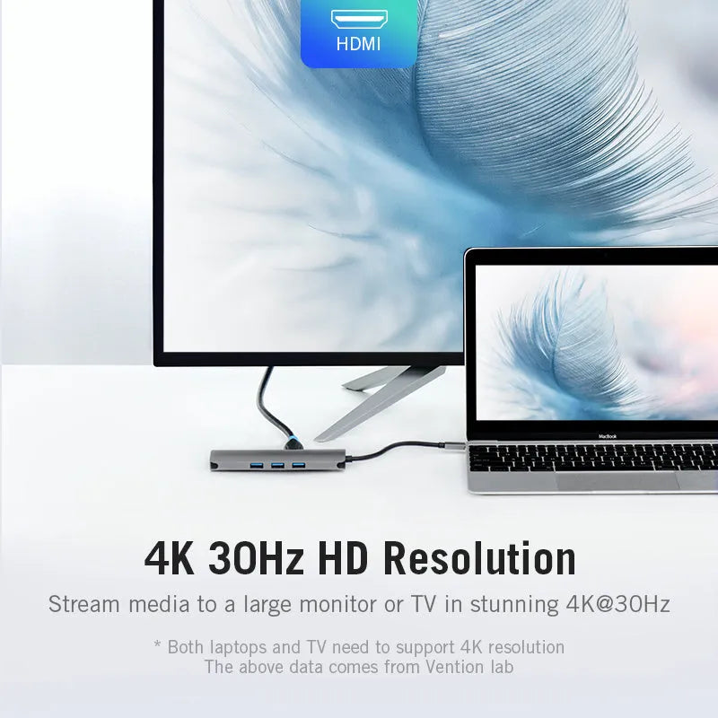 Deep grey USB C to HDMI adapter with multiple ports including Ethernet, USB and card readers