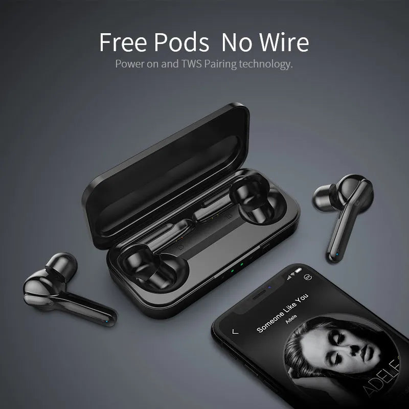 Black and white TWS wireless Bluetooth headphones with earbud design