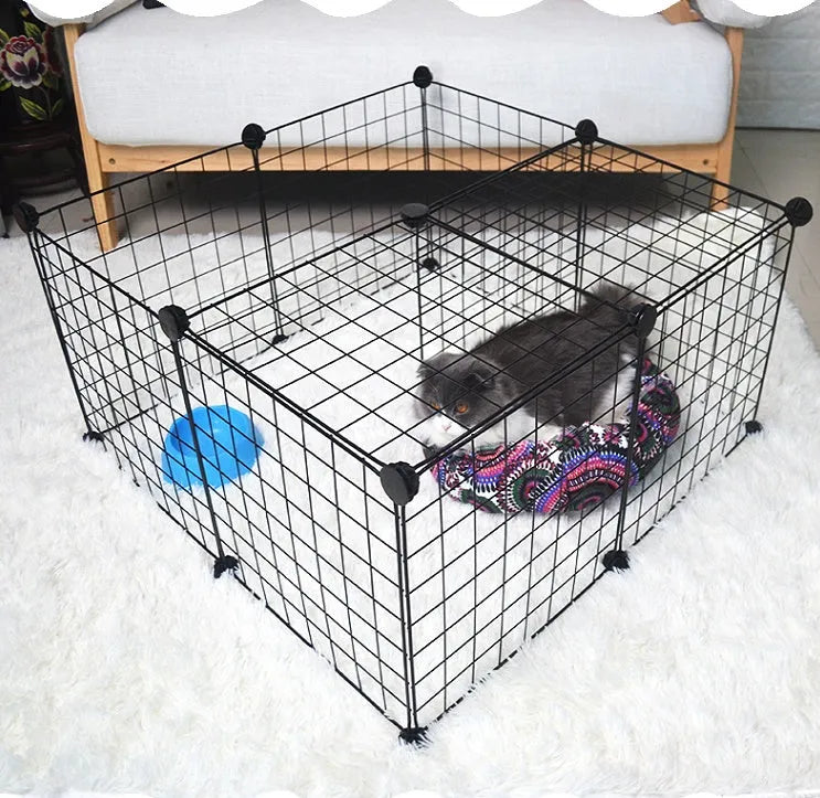 Black 6-piece environment-friendly metal pet fence for indoor and outdoor use.