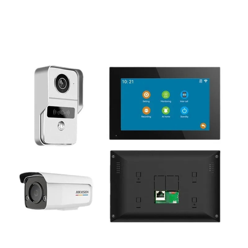 Video intercom doorbell system with outdoor camera unit and indoor display monitor for home entry security