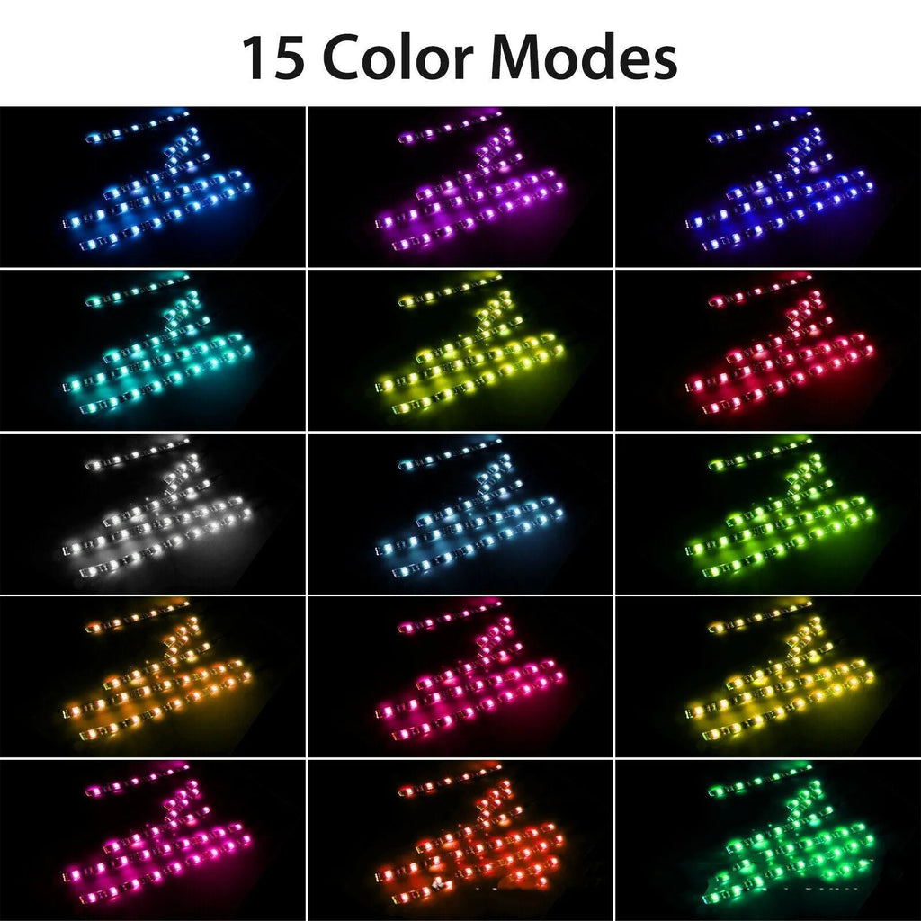 Black flexible silicone RGB LED light bar kit with remote control for motorcycle and car atmosphere lighting
