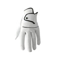 White half sheepskin men's golf glove laid flat, showing its casual style and non-slip palm.
