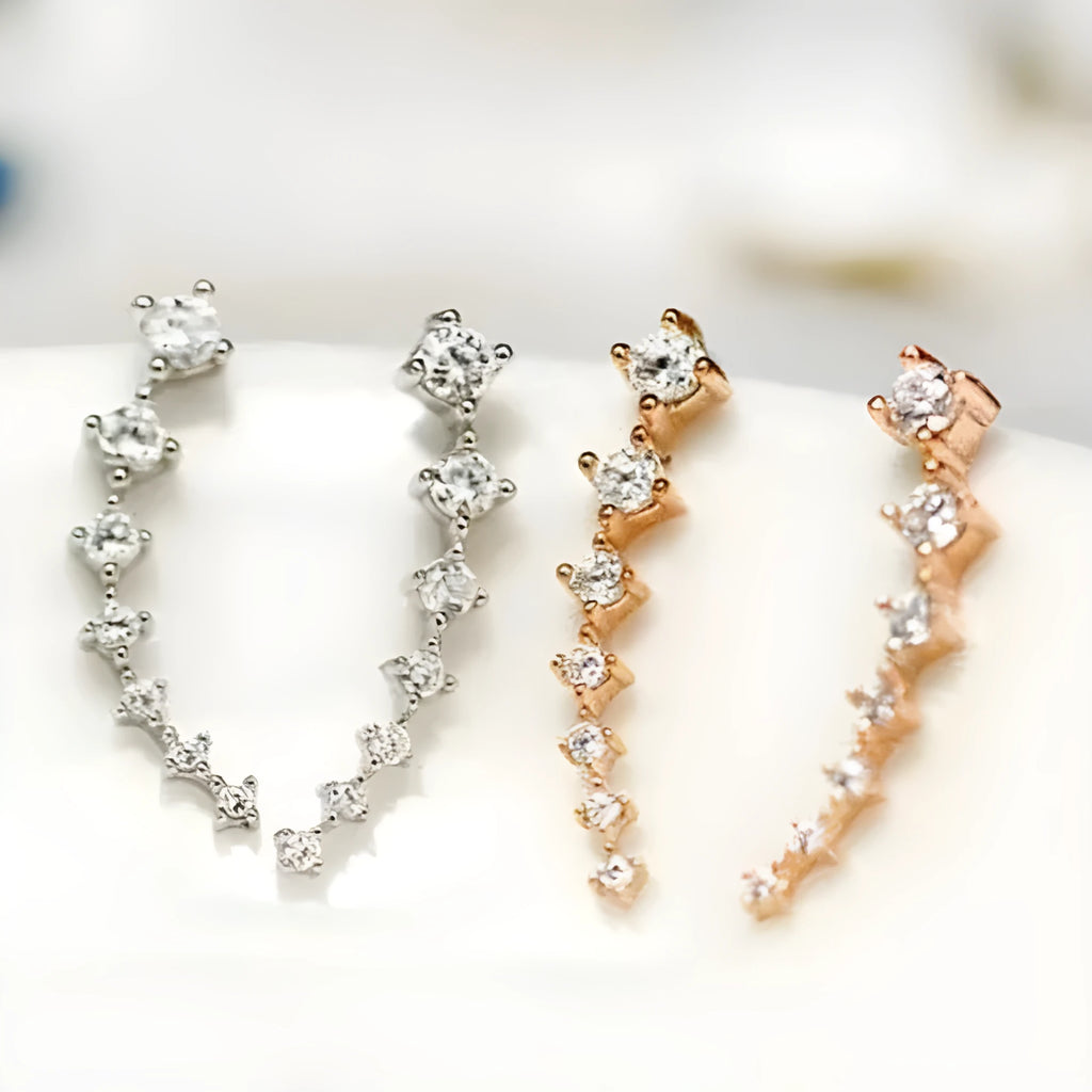 925 sterling silver ear-sticking ear hook studs with crystal inlay, silver geometric earrings, 2.3cm by 0.4cm, one pair
