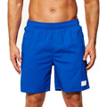 Men's quick-drying nylon beach shorts in blue, shown laid flat, with straight-leg style and elastic waist.