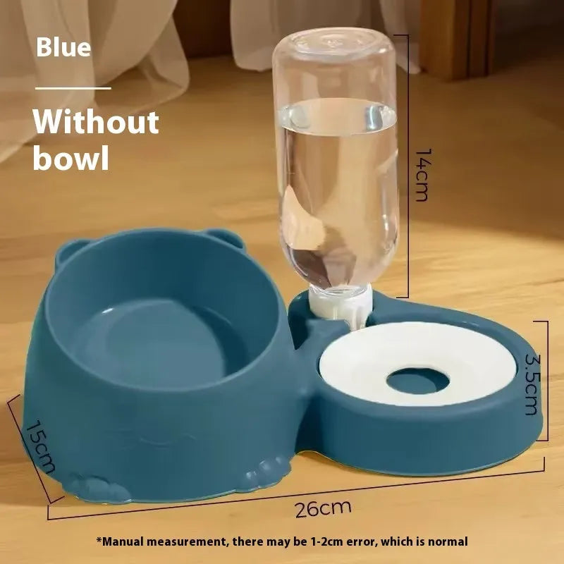 Automatic pet drinking fountain with stainless steel and ceramic double bowls in haze blue colour
