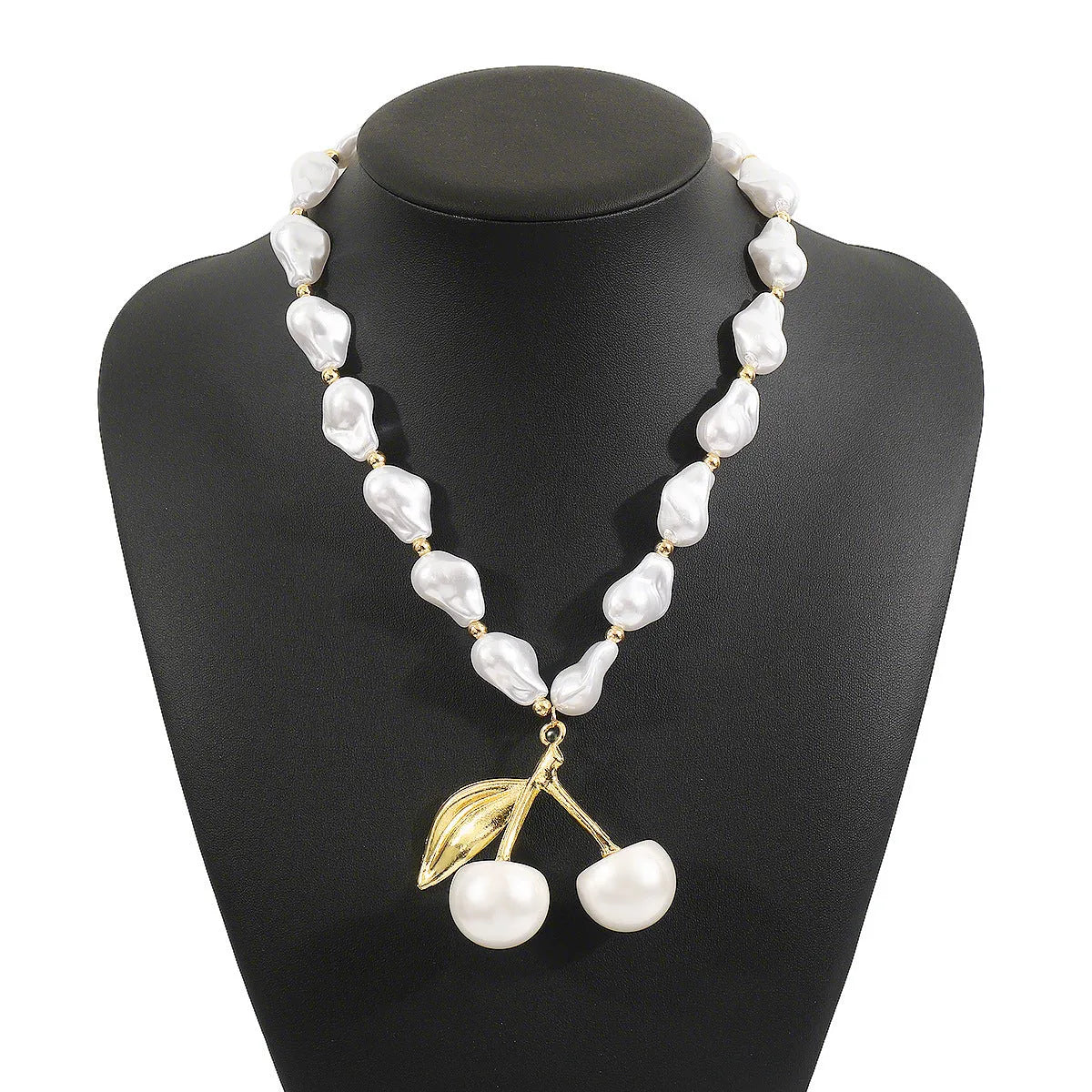 Women's creative necklace with fruit pendant on adjustable pearl chain in gold or white