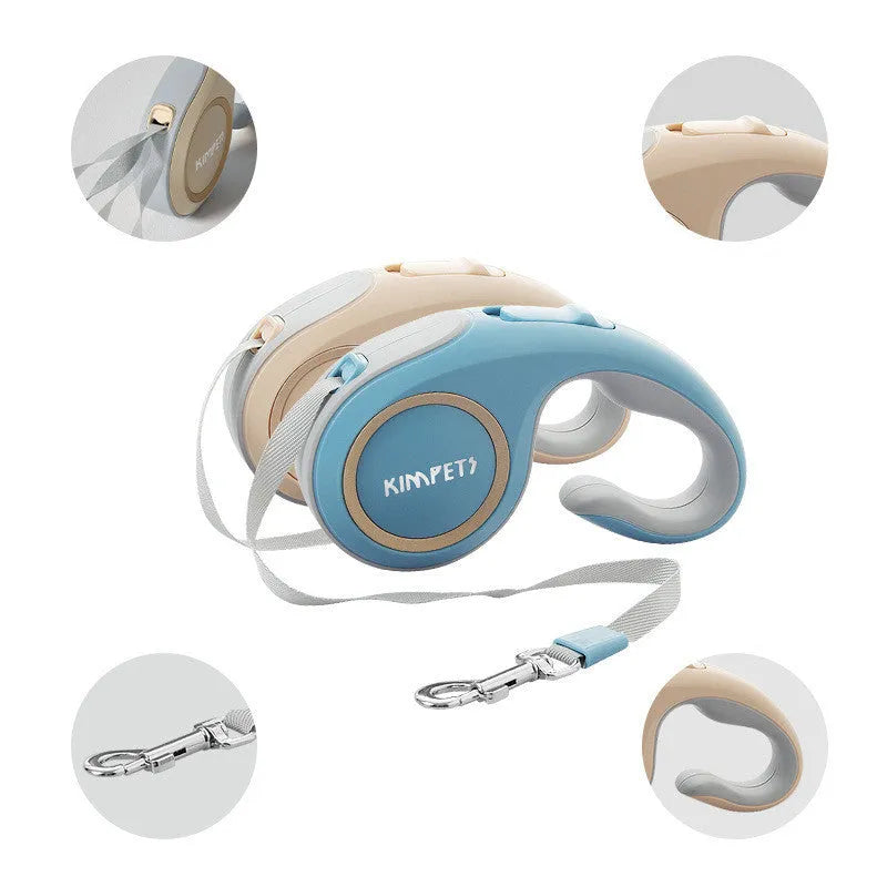 Automatic retractable dog lead with ABS body, non-slip rubber handle, and polyester rope, shown in Morandi Light Green.