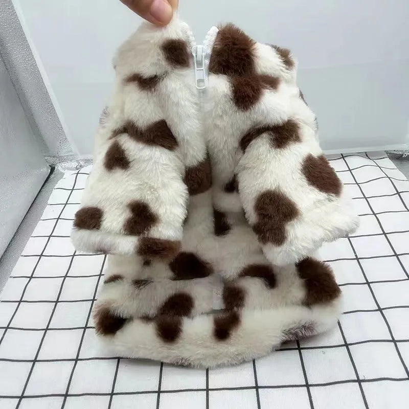 Polyester plush warm coat for small dogs in pink or coffee colours with British style design