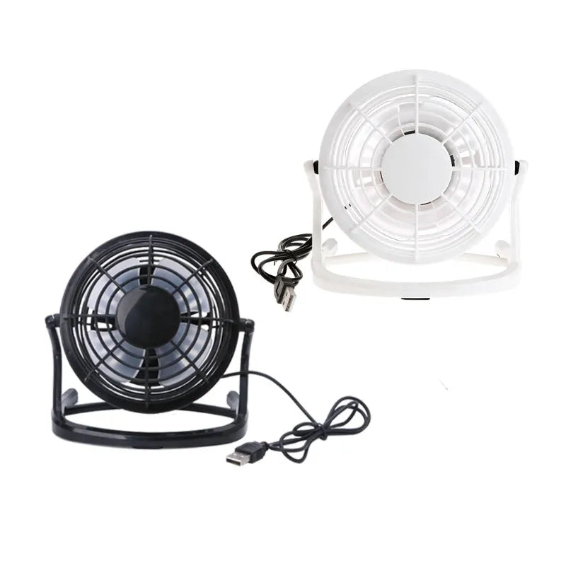 Mini portable USB desk fan with adjustable angle in black, white or blue colours