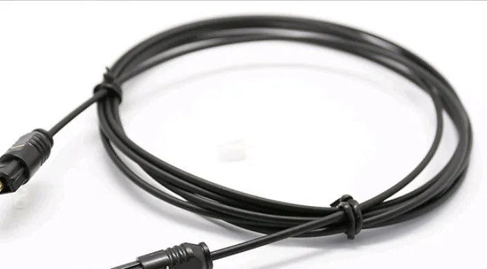 OD2.2mm digital audio fibre optical cable with TOSLINK connectors on a white background.