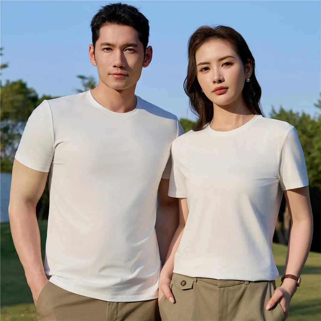 Mercerized plain weave modal t-shirt short sleeve round neck pullover in solid colour options