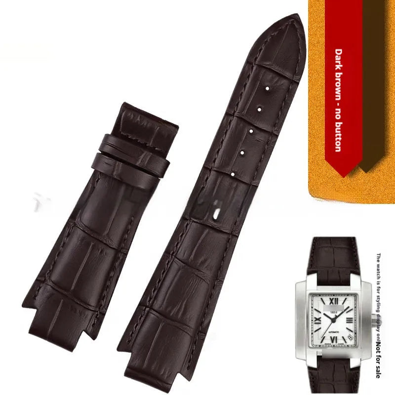 Genuine calfskin leather watch strap in brown with concave-convex mouth design, 24x14mm size
