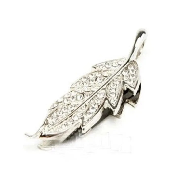 Silver metal maple leaf shaped USB flash drive with decorative crystal jewellery design