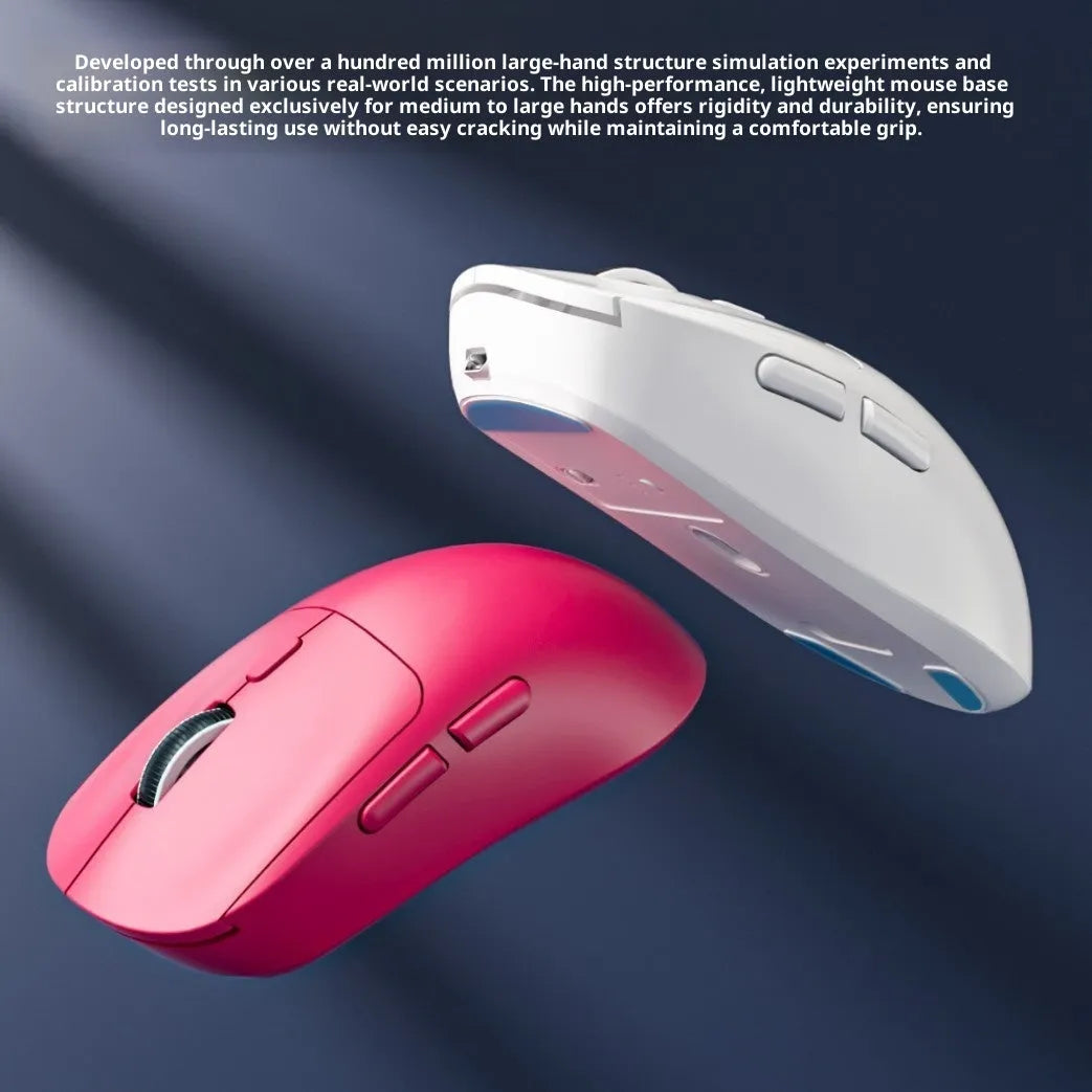 Rechargeable multi-mode mouse in gradient grey white, with wired, Bluetooth and 2.4G connectivity, 11.5cm compact size, USB interface.