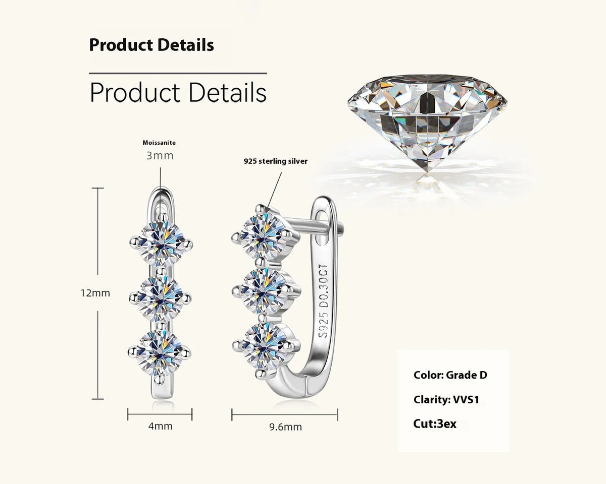 Gold finish silver geometric U-shaped moissanite earrings for women with round 0.3-carat stone