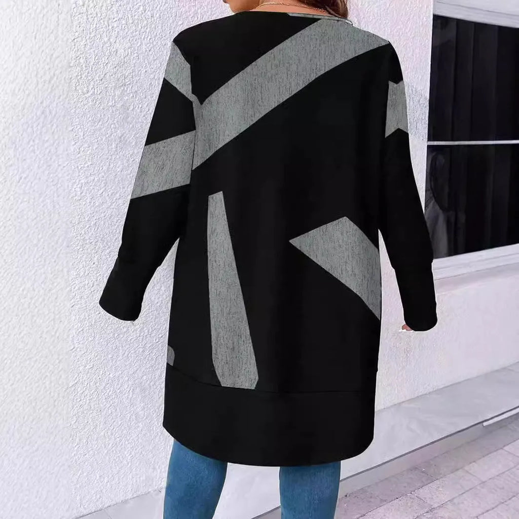 Black loose fit plus size knitwear cardigan with button stitching detail