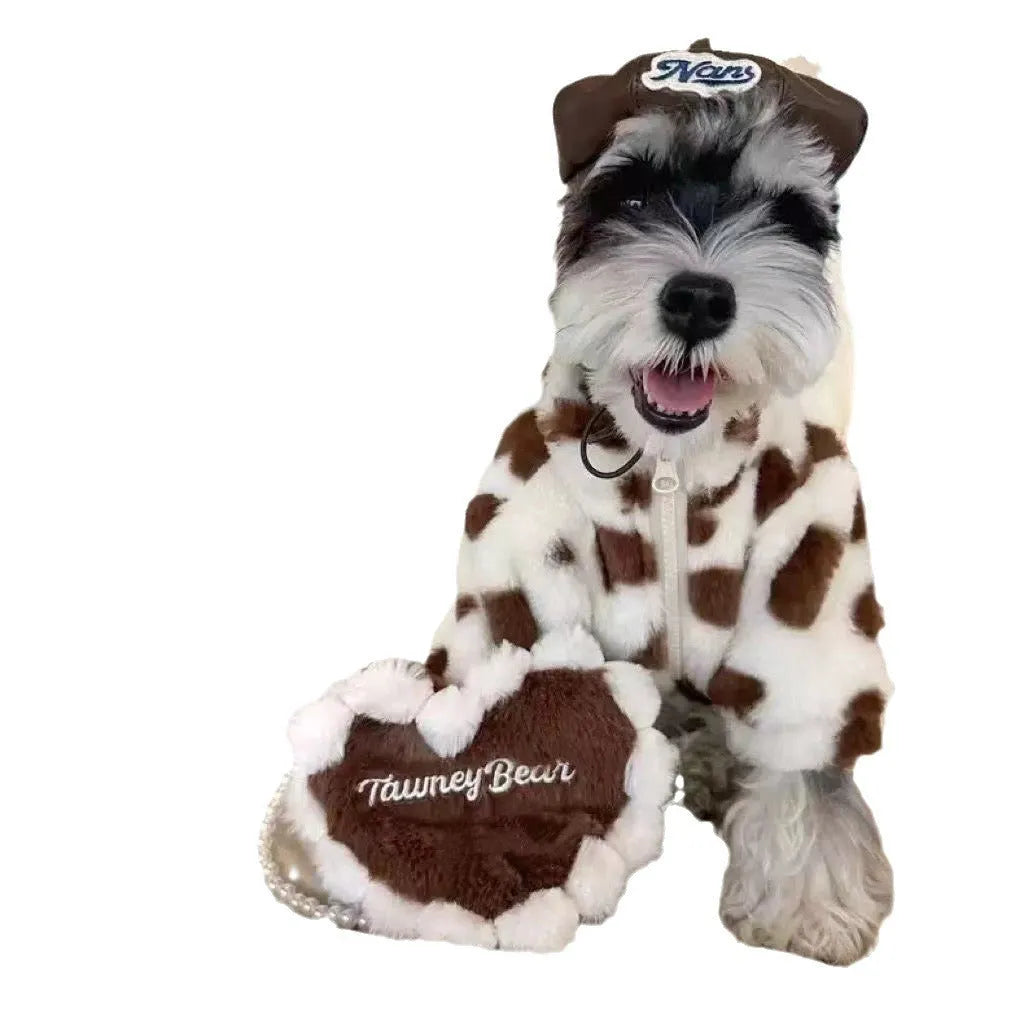 Polyester plush warm coat for small dogs in pink or coffee colours with British style design