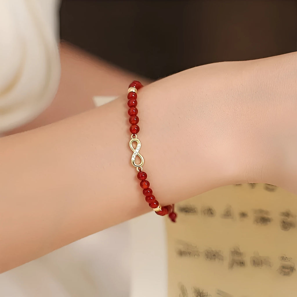 Hand-woven red agate bracelet with ethnic styling and electroplated finish