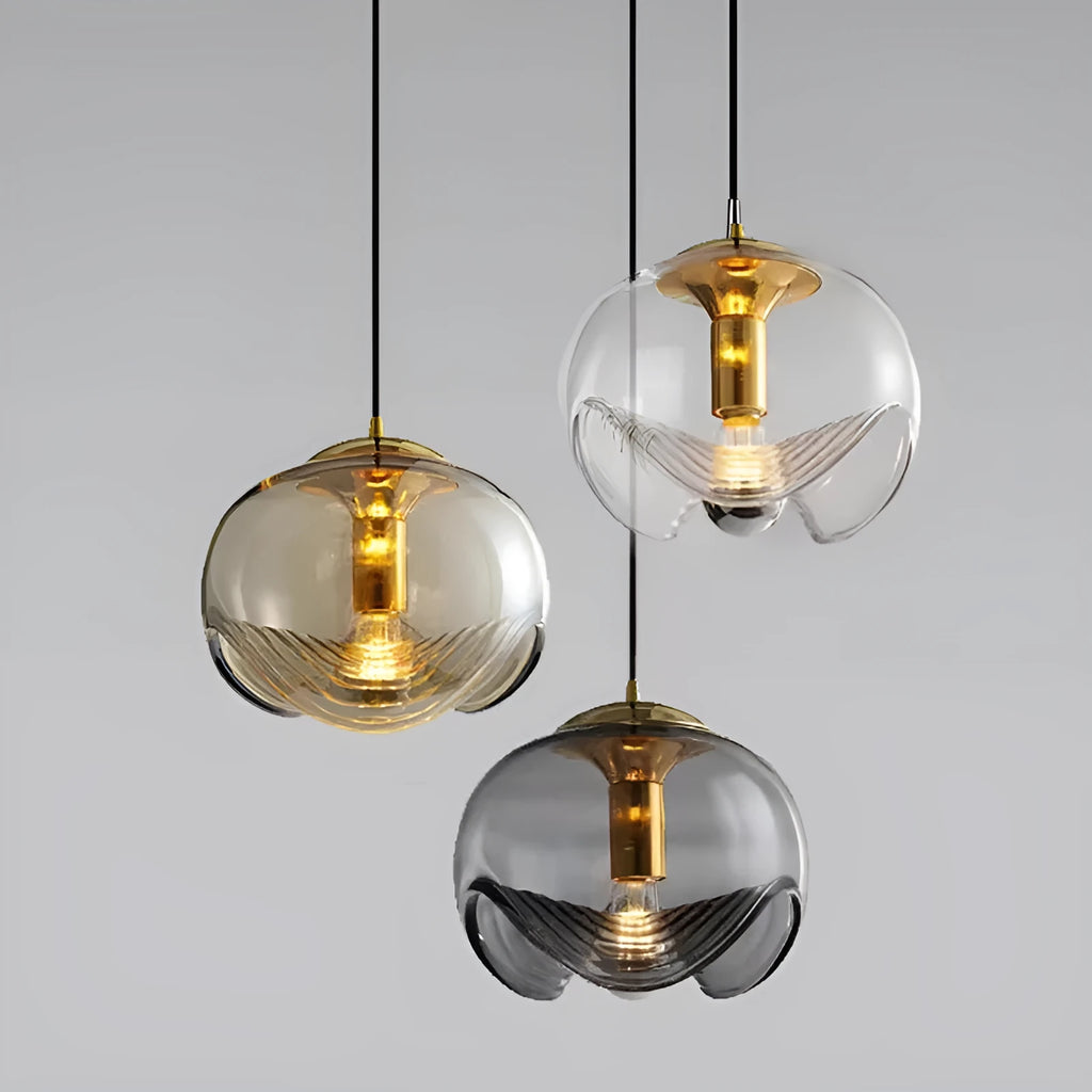 250mm glass chandelier with modern minimalist design in transparent amber or smoky grey light colours