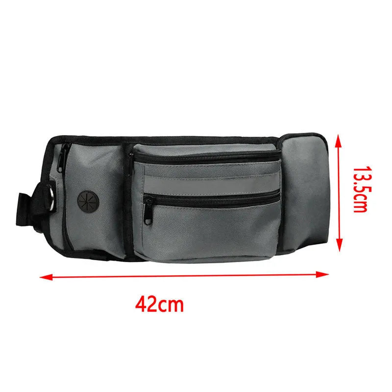 Polyester dog training fanny pack in black striped pattern on a neutral background