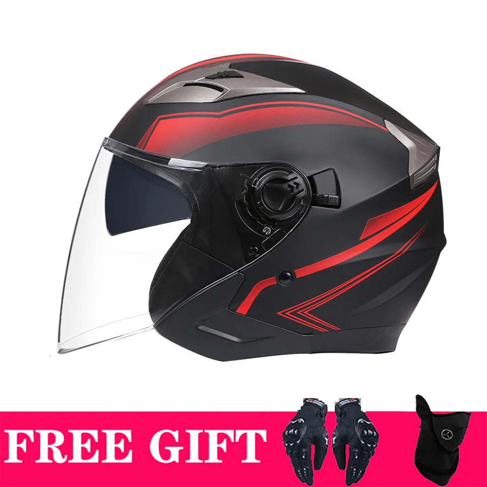 Double lens retro motorcycle helmet in matte black gold finish for electric motorcycle use with ABS shell