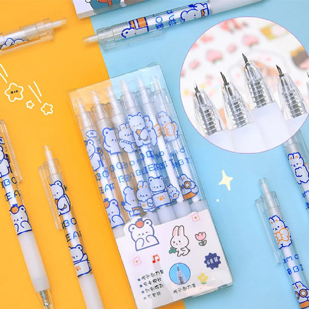 Pack of six cream and orange bear and rabbit themed press pen knives with safety blades.