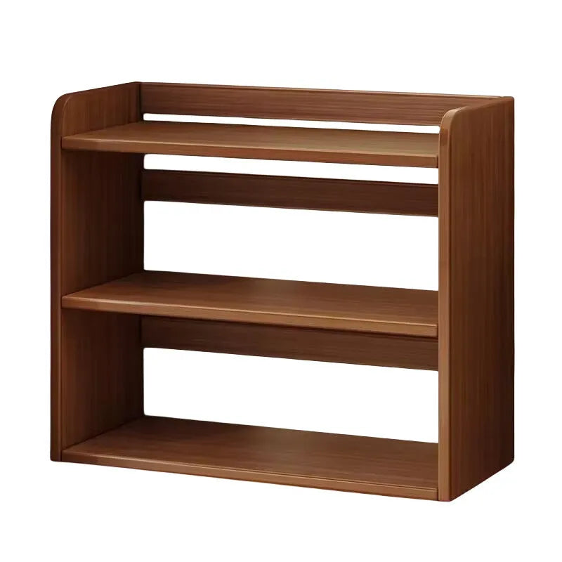 Desktop bookshelf desk storage rack three layers 50cm wide density board dark walnut colour finish