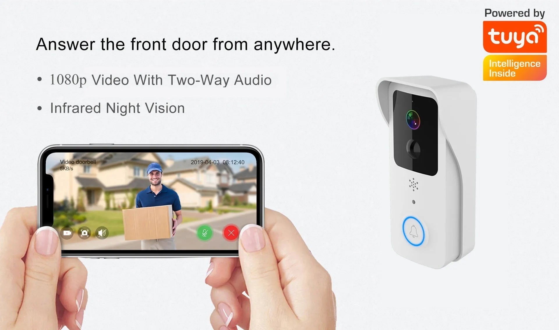 Smart home visual doorbell intercom with HD camera and wireless design