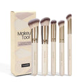 Five angled apricot makeup brushes for blush and contour application