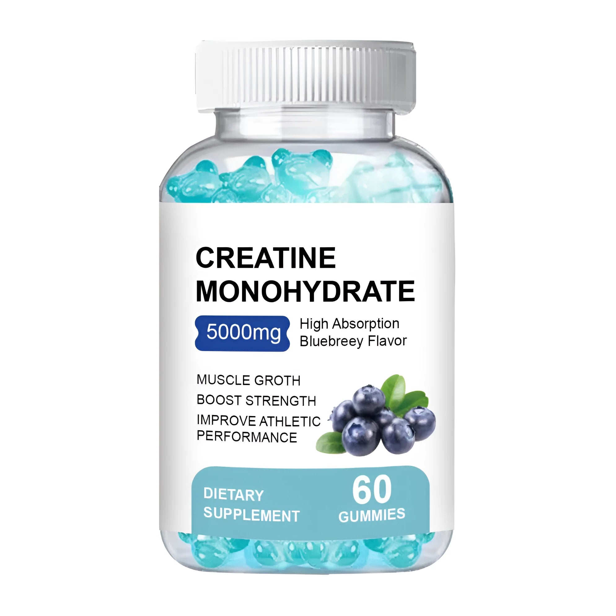Container of Creatine Monohydrate Gummies dietary supplement showing 60 pieces.