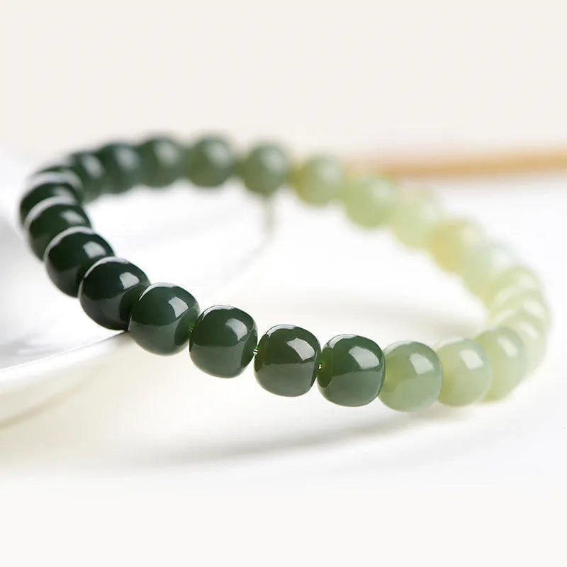 Natural Hetian jade bracelet with sunny water gradient beads in polished finish