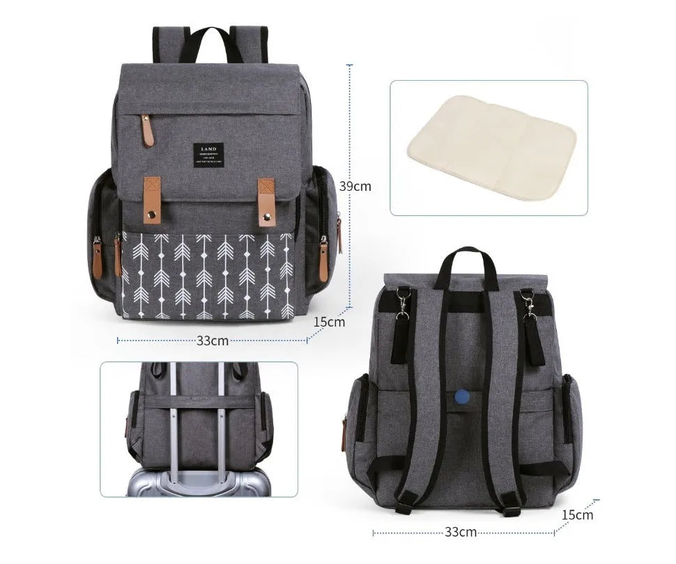 LAND Mommy large oxford cloth diaper backpack with changing mat in multiple colour options