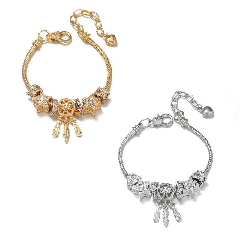 DIY bracelet with star bead and dreamcatcher pendant in KC gold finish with lobster clasp