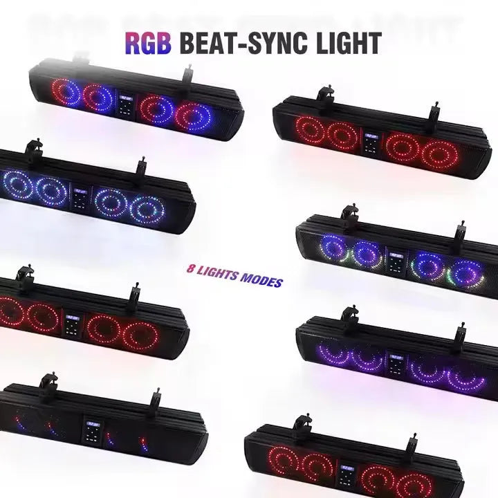 Portable Bluetooth speaker soundbar for beach cars and golf carts in plastic housing.