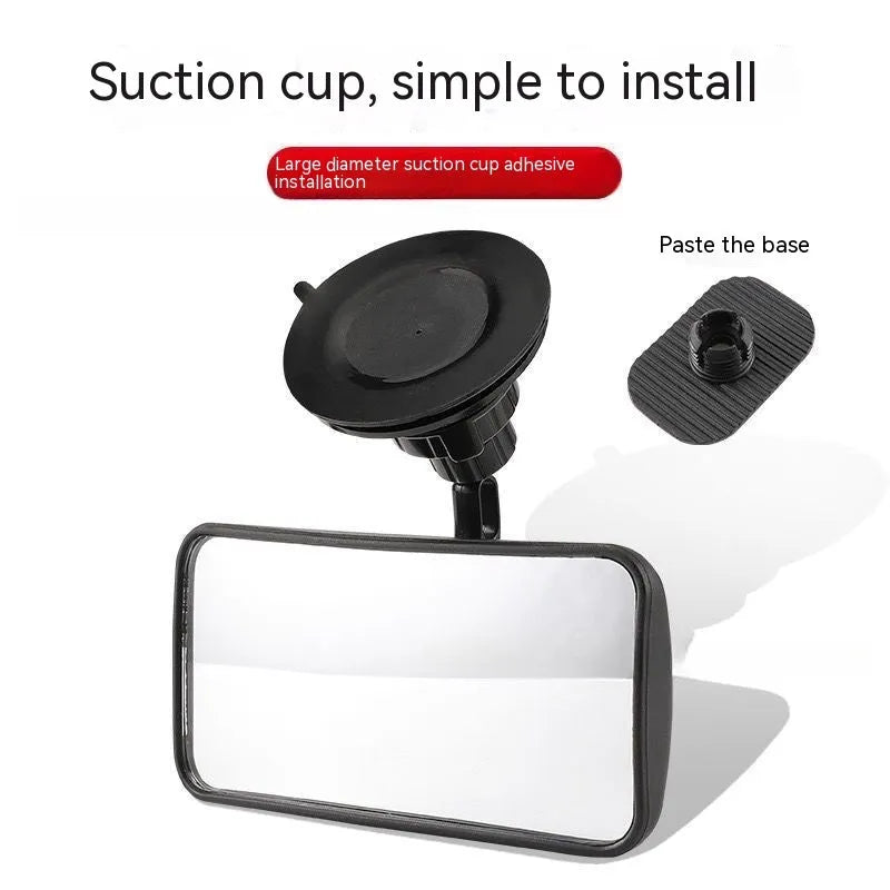 Black 360-degree rotation car rearview mirror with ABS glass, universal fit with sucker mount option