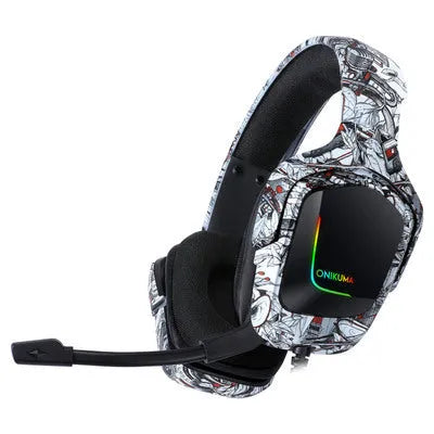 K20 RGB luminous wired gaming headset with cloth earmuffs and braided cable in black, camouflage grey, or white
