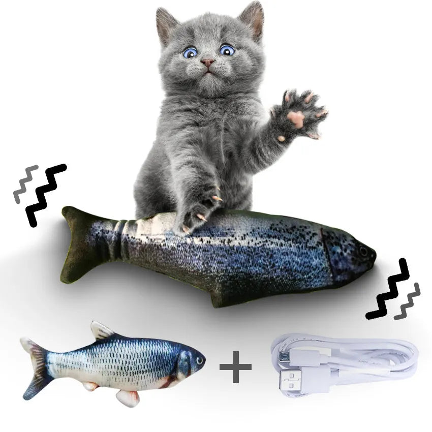 Electric jumping fish cat toy 30cm long with USB cable, multicolour options including carp and clownfish designs
