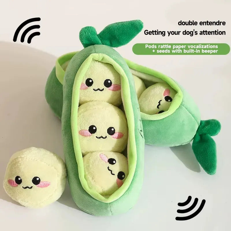 Interactive squeaky dog toy for puppies and small breeds, available in Banana Monkey, Carrot Rabbit, Durian, and Pea shapes