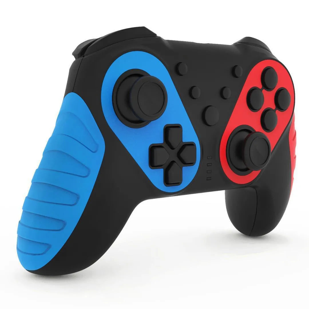 Red and blue wireless Bluetooth gamepad for Nintendo Switch and PC with ergonomic design