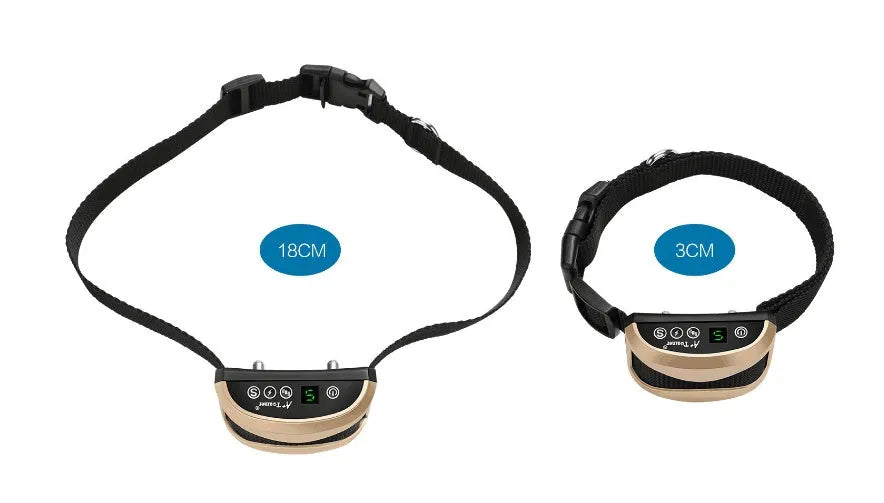 Electronic dog training bark collar with digital display and adjustable strap in black colour