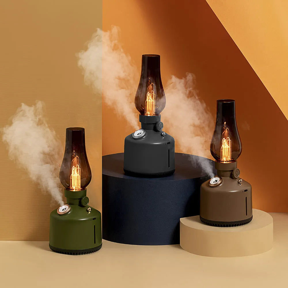 Kerosene lamp shaped ultrasonic air humidifier for home bar with USB power and timer