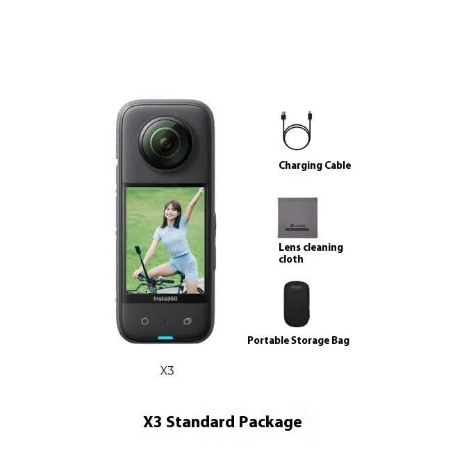 Panoramic motion camera with anti-shake technology in Official Standard colour on a table with base included