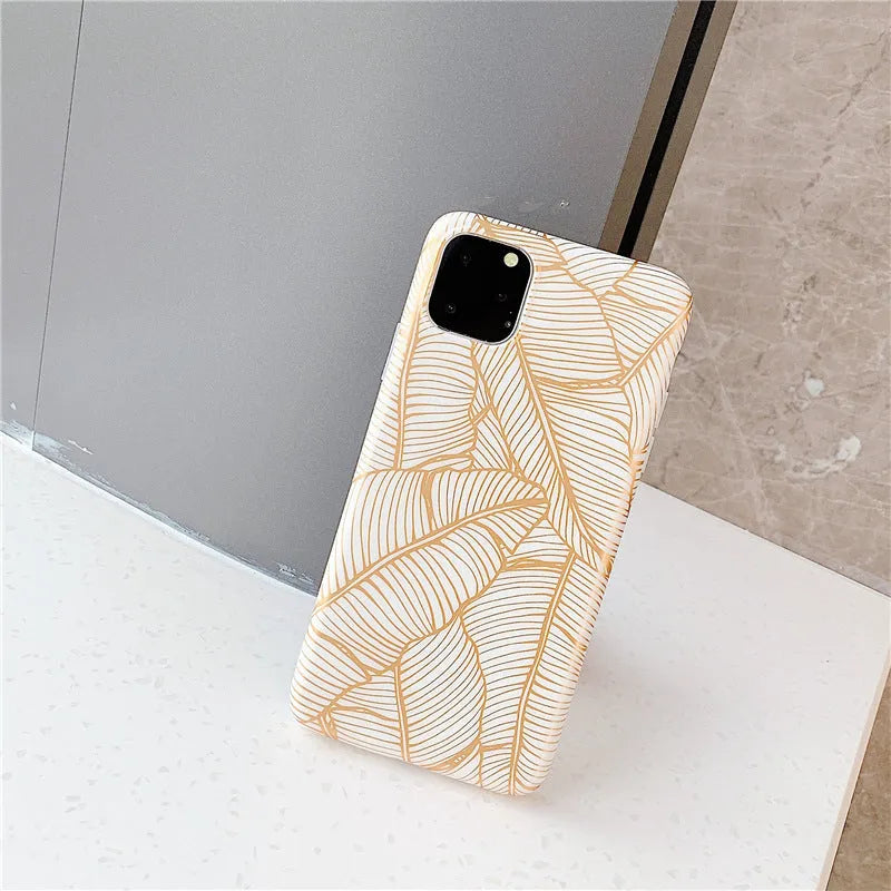 Gold leaf design TPU phone case for iPhone with nature pattern on back