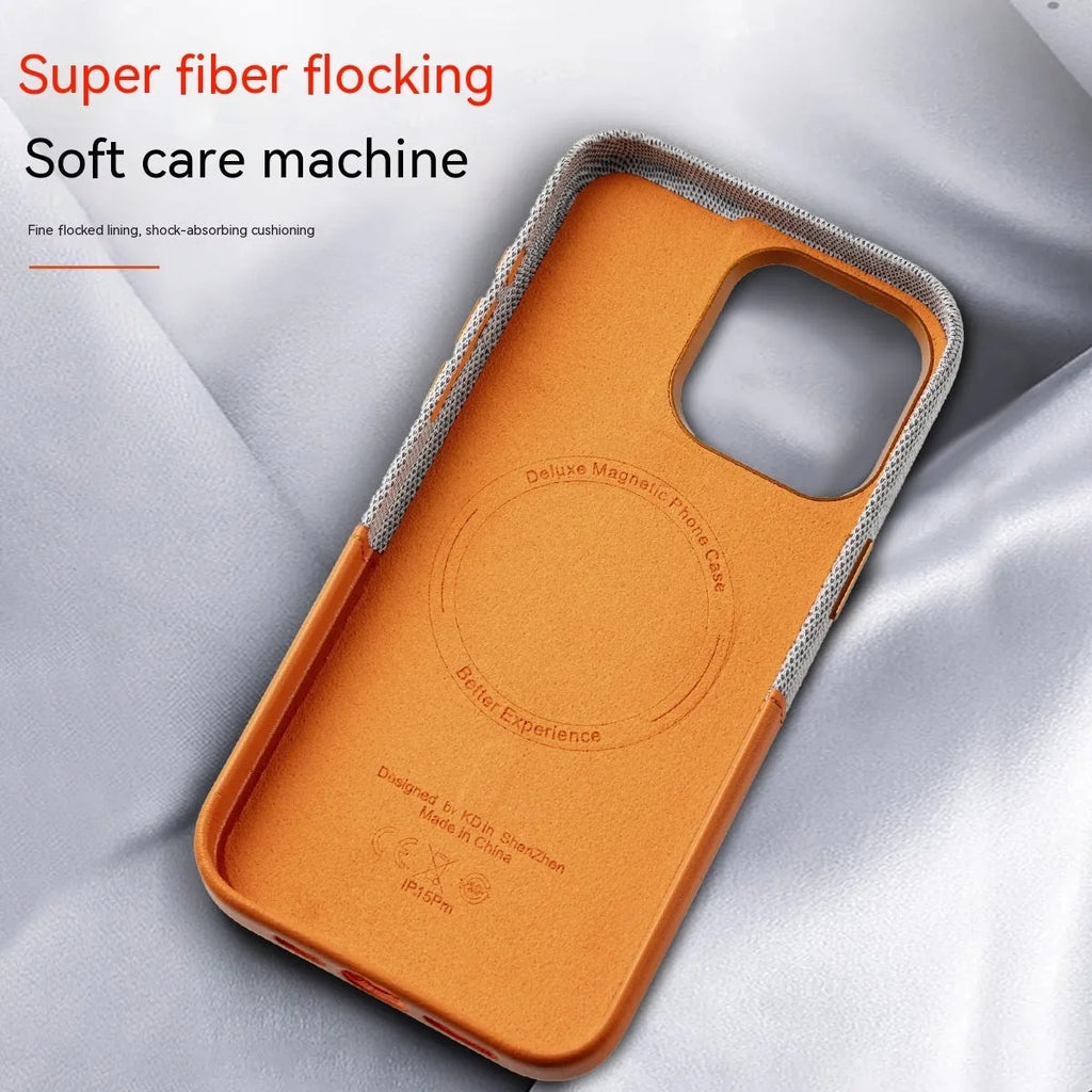 Leather magnetic card phone case for iPhone 12-15 series in black colour-matched design