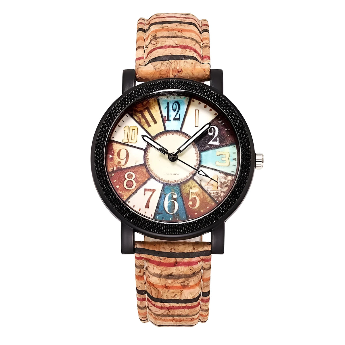 Women's vintage leather strap watch with 37mm round dial and tempered glass
