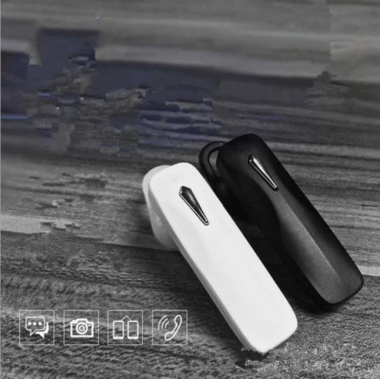 M163 Bluetooth car headset shown in black and white colour options on a plain background.