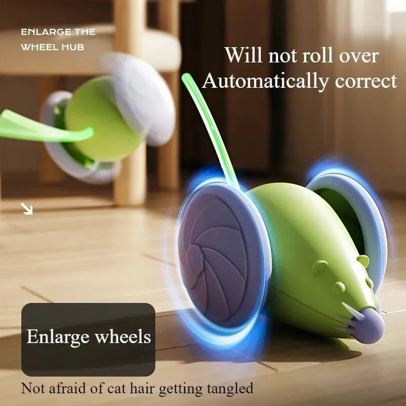 Interactive electric mouse cat toy with automatic teasing stick in green or white for indoor cats